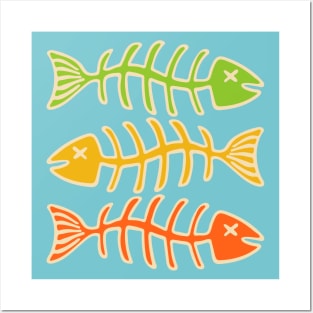 FISH BONES Eaten Food and Fishing in Yellow Orange and Green - UnBlink Studio by Jackie Tahara Posters and Art